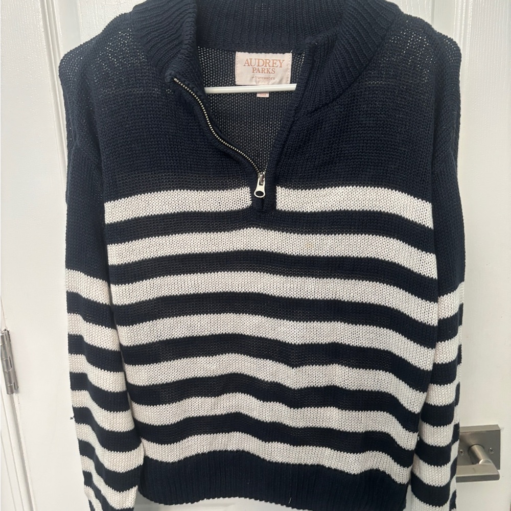 Navy and White Striped Knit Sweater